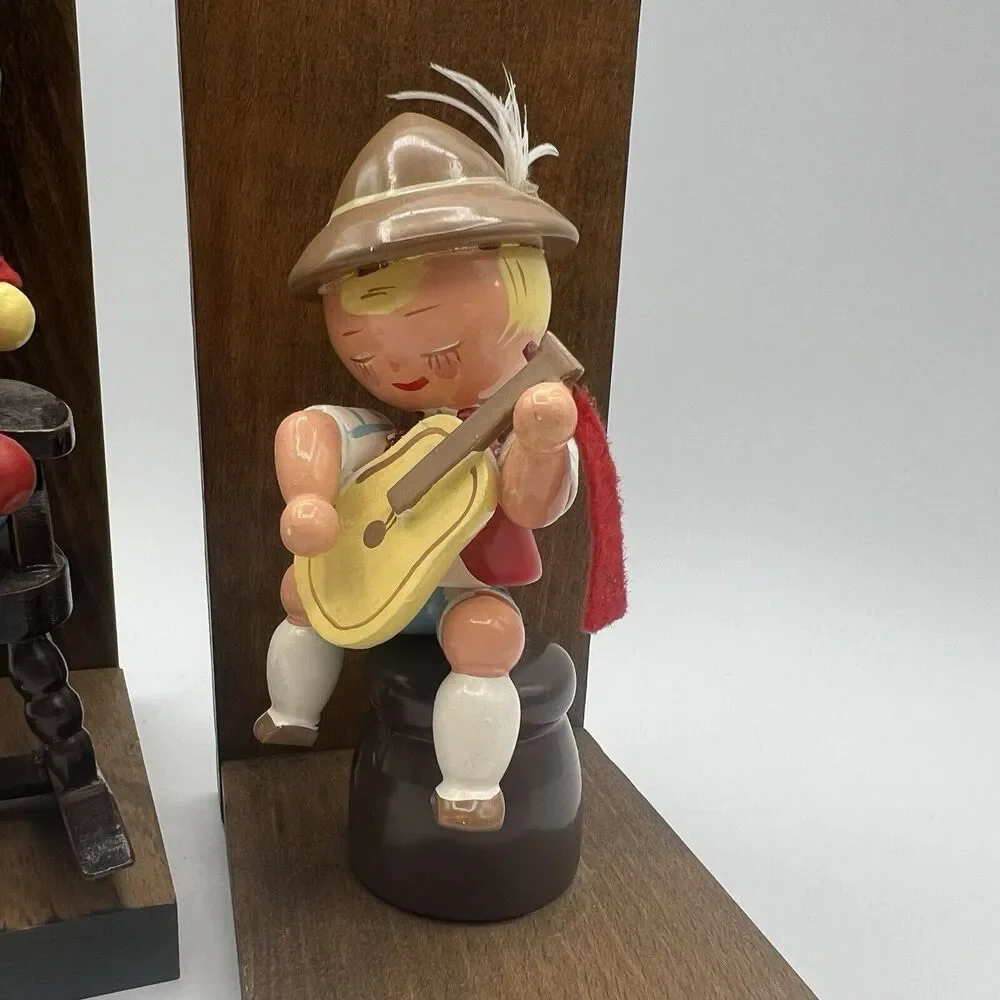 Vtg German Erzgebirge Style Boy Girl Bookends Nursery Rocking Chair Wood